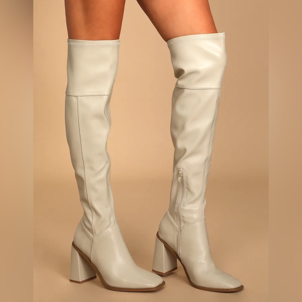 Lulu’s Valkyrie Off White Square Toe Over the Knee Boots